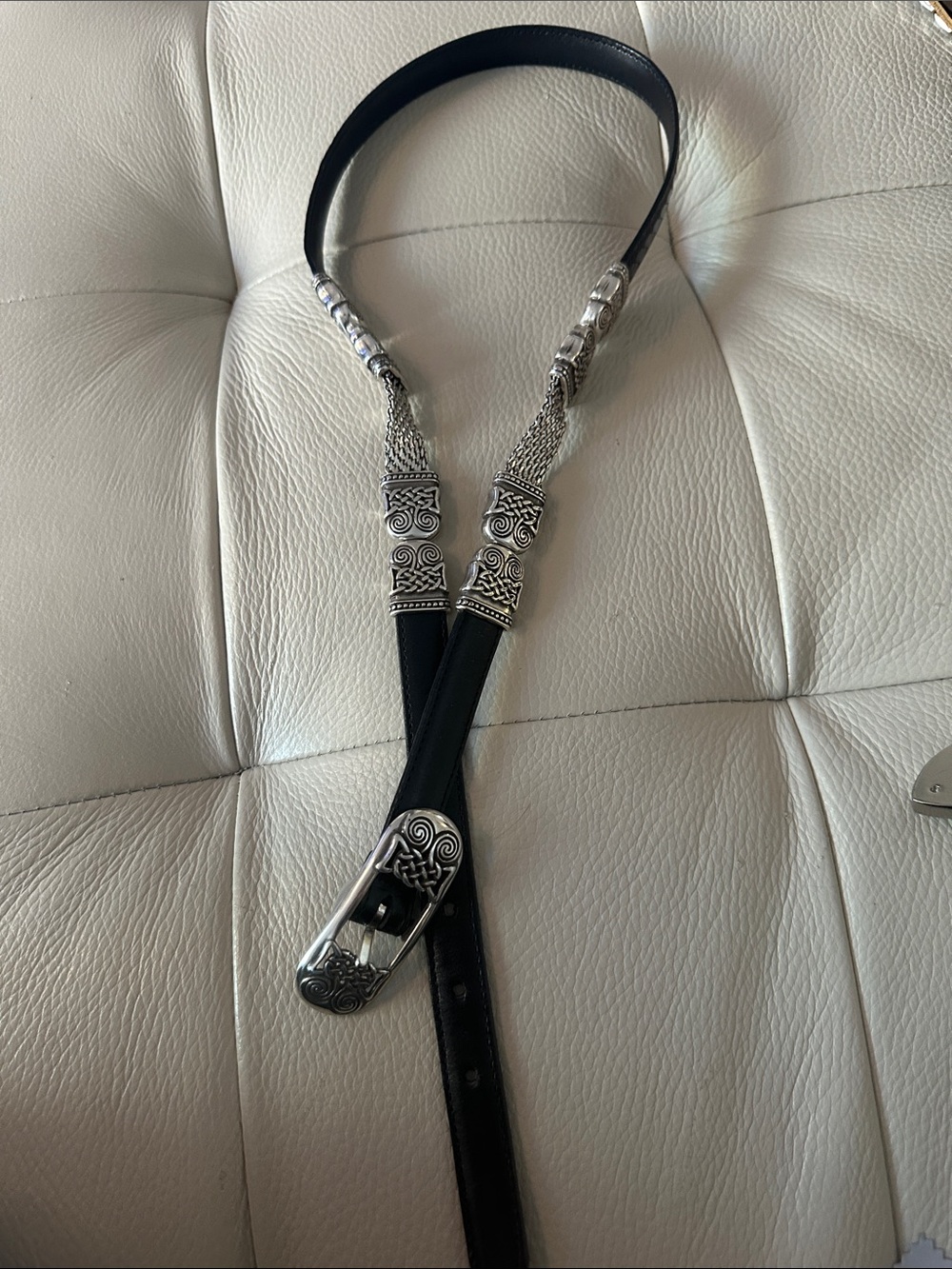 Brighton Brown Braided & Black Leather Belt with Silver Accents
